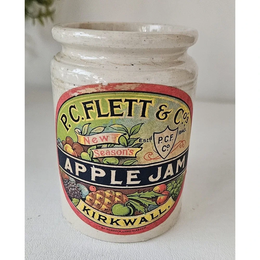 Vintage P C Flett & Co Kirkwall Apple & Bramble Jam Stoneware Jar